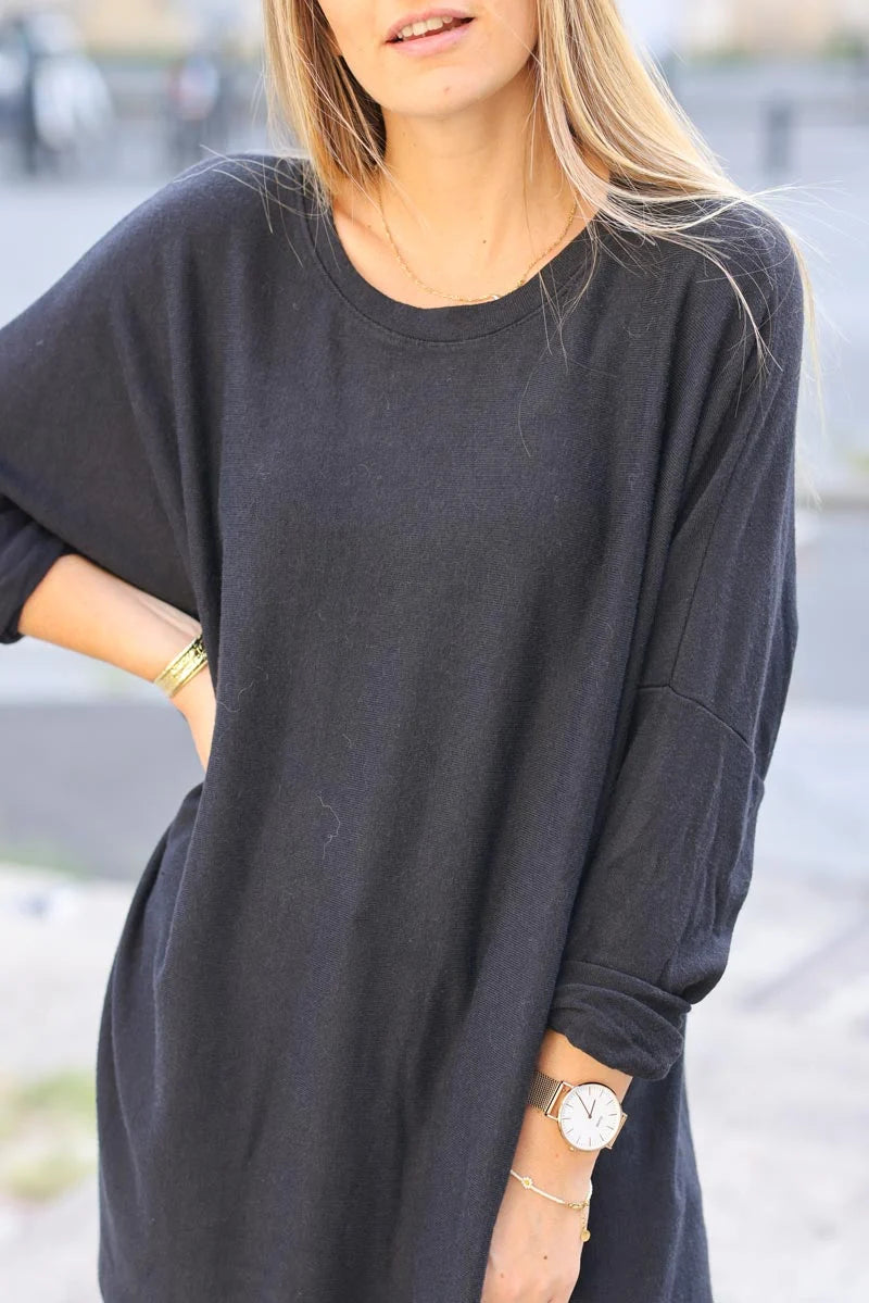 Black relaxed fit soft jersey jumper