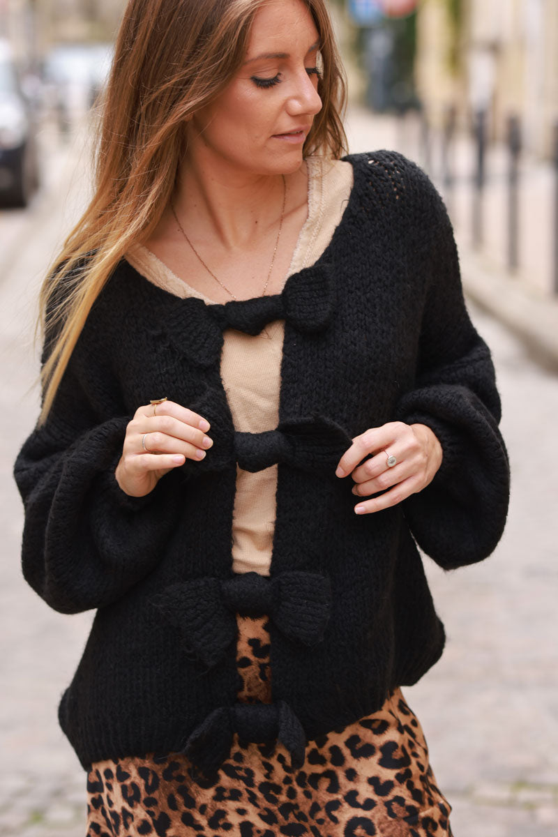 Black Bow Detail Wool Blend Sweater