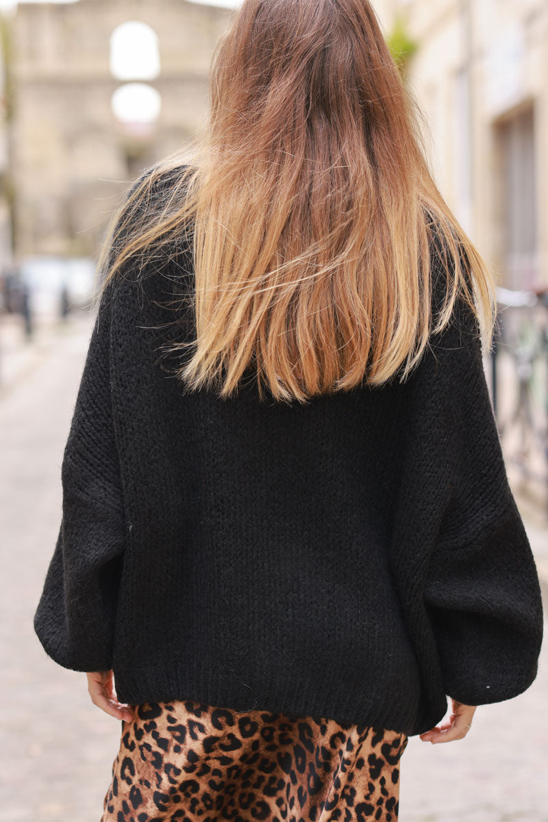 Black Bow Detail Wool Blend Sweater