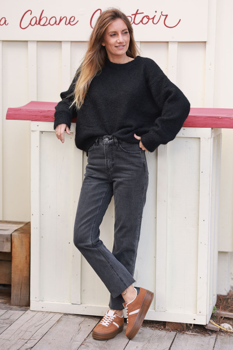 Black Soft Knit Wool Blend Sweater