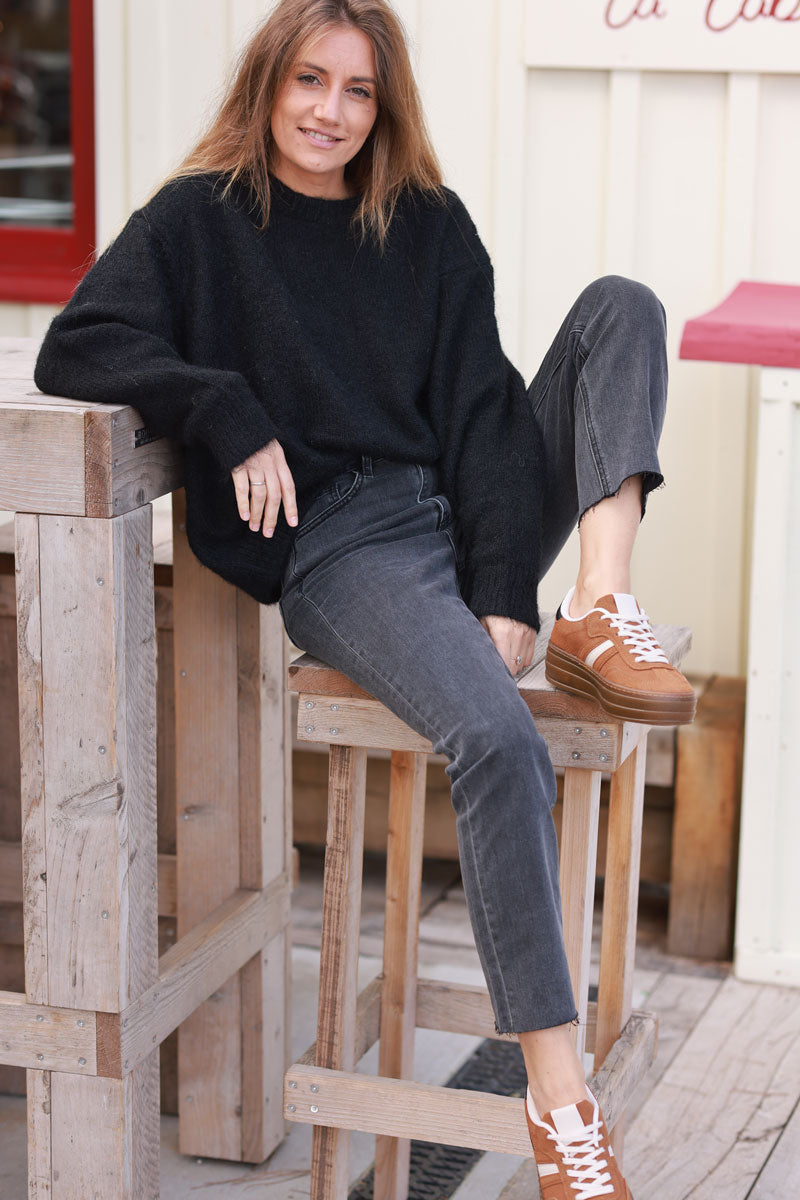 Black Soft Knit Wool Blend Sweater