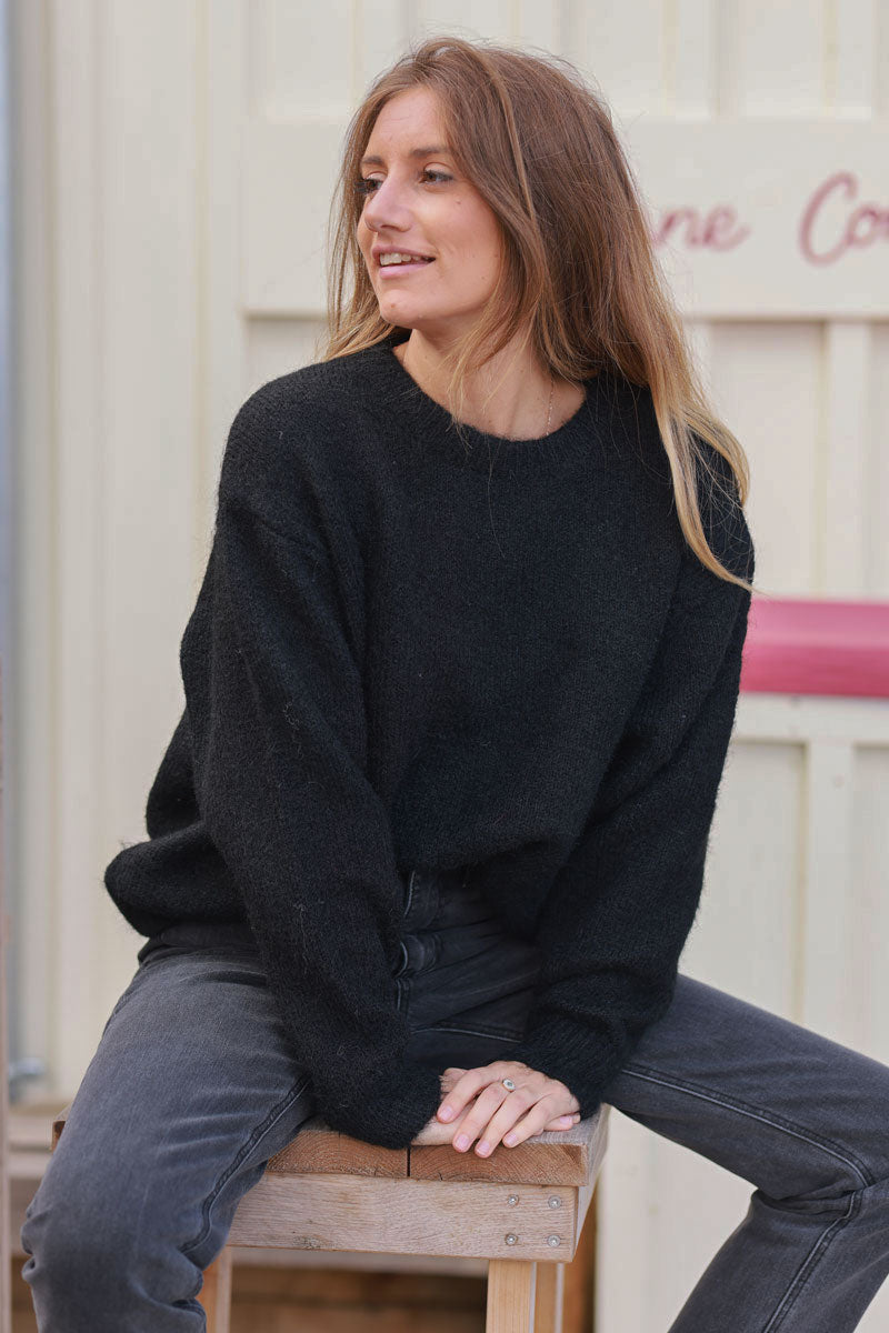 Black Soft Knit Wool Blend Sweater