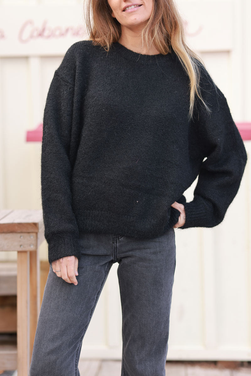 Black Soft Knit Wool Blend Sweater