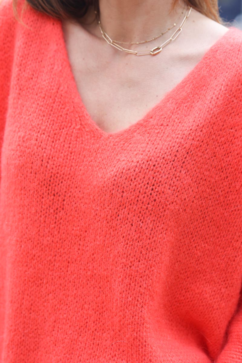 Blood orange chunky knit batwing jumper rinestone star