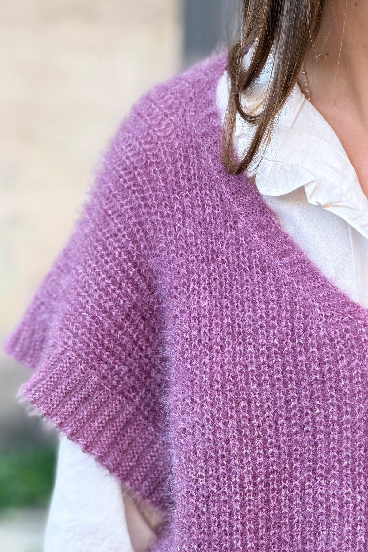  Rosewood V-Neck Cap Sleeve Mohair Sweater