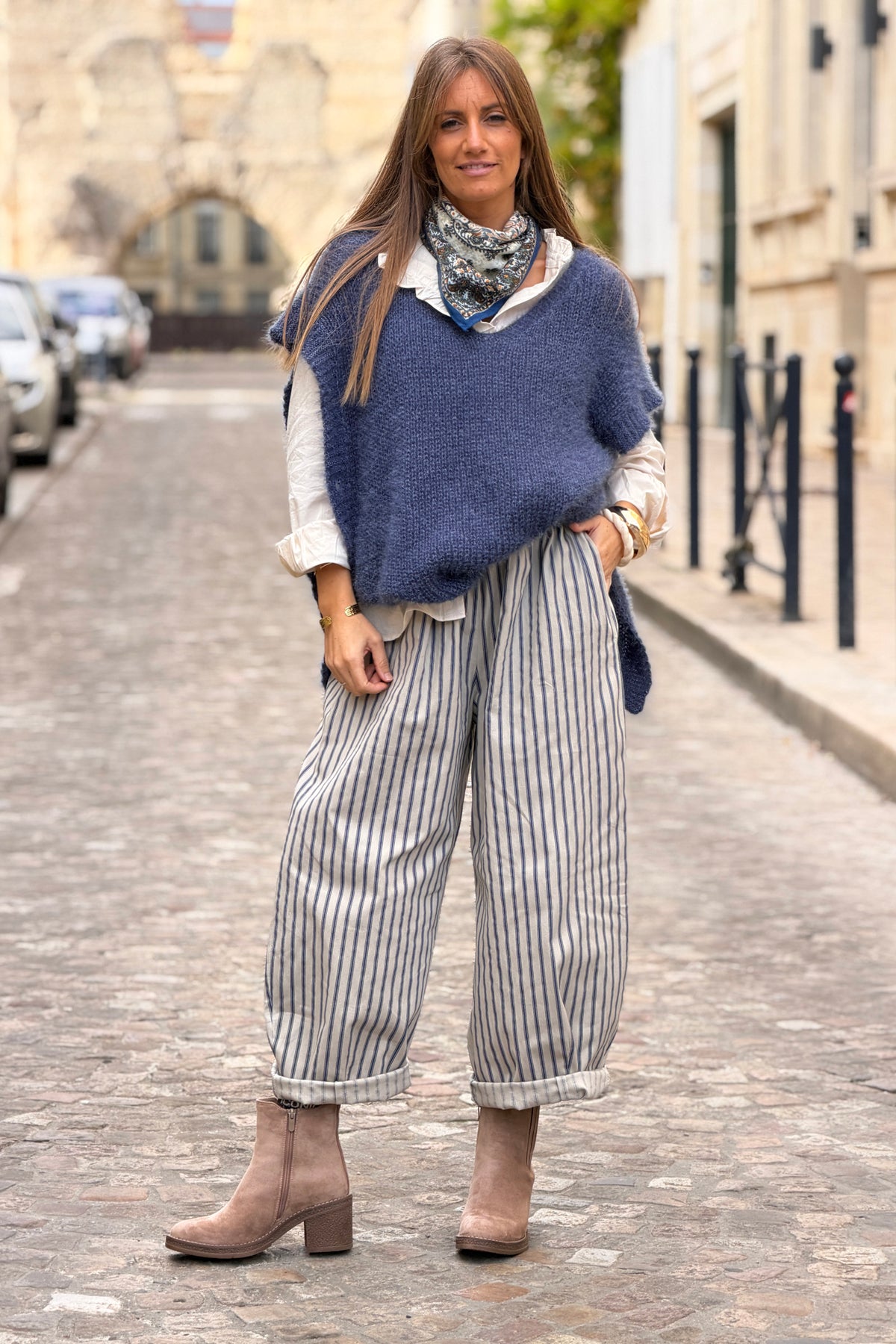 Blue V-Neck Cap Sleeve Mohair Sweater