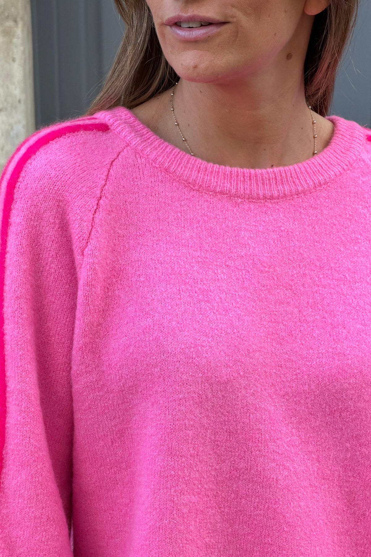 Fuchsia Fuzzy Knit Racing Stripe Sweater