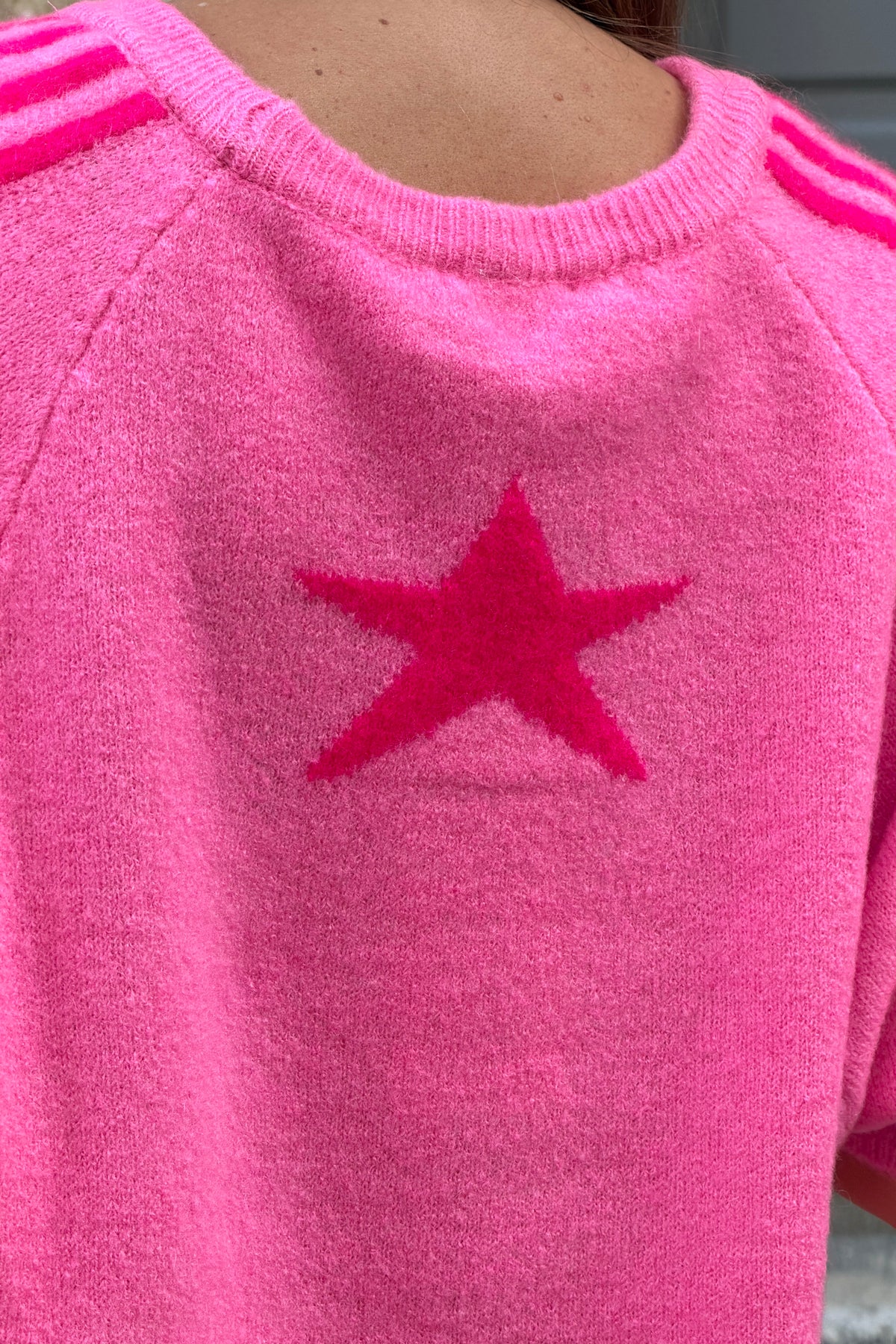 Fuchsia Fuzzy Knit Racing Stripe Sweater