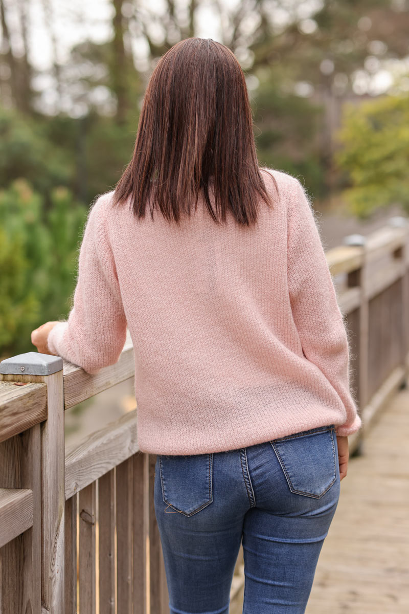 Slim fit v-neck powder pink mohair blend sweater