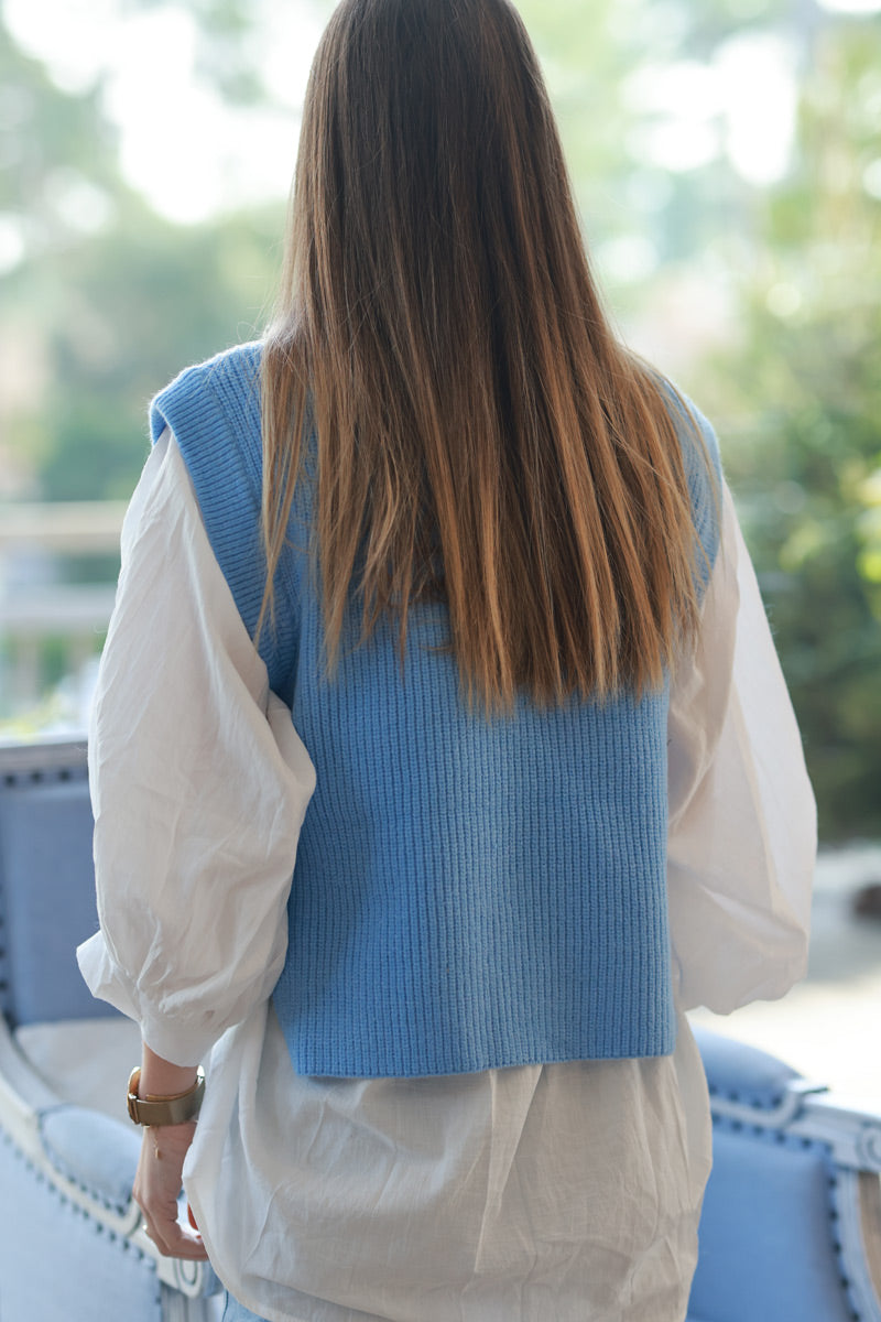 Blue Sweater Knit Layering Vest