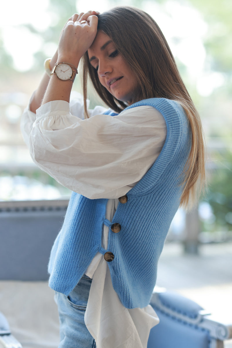 Blue Sweater Knit Layering Vest