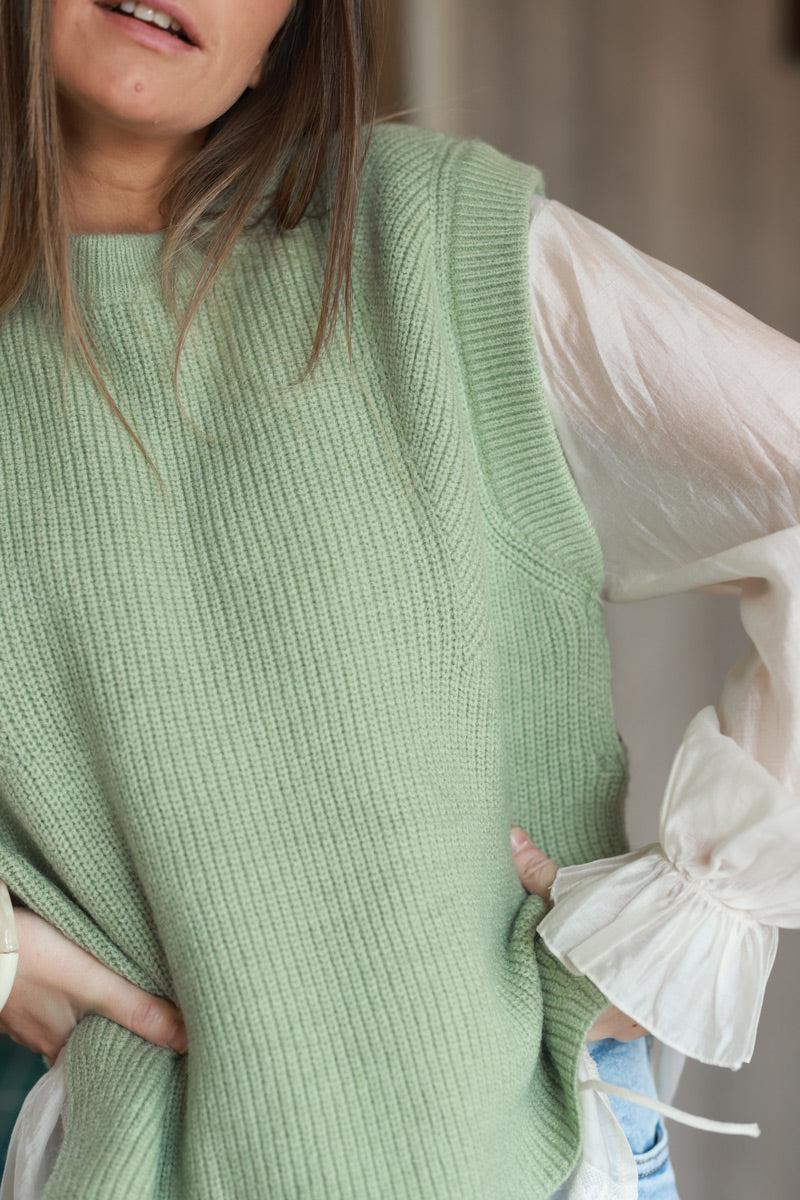 Olive Sweater Knit Layering Vest