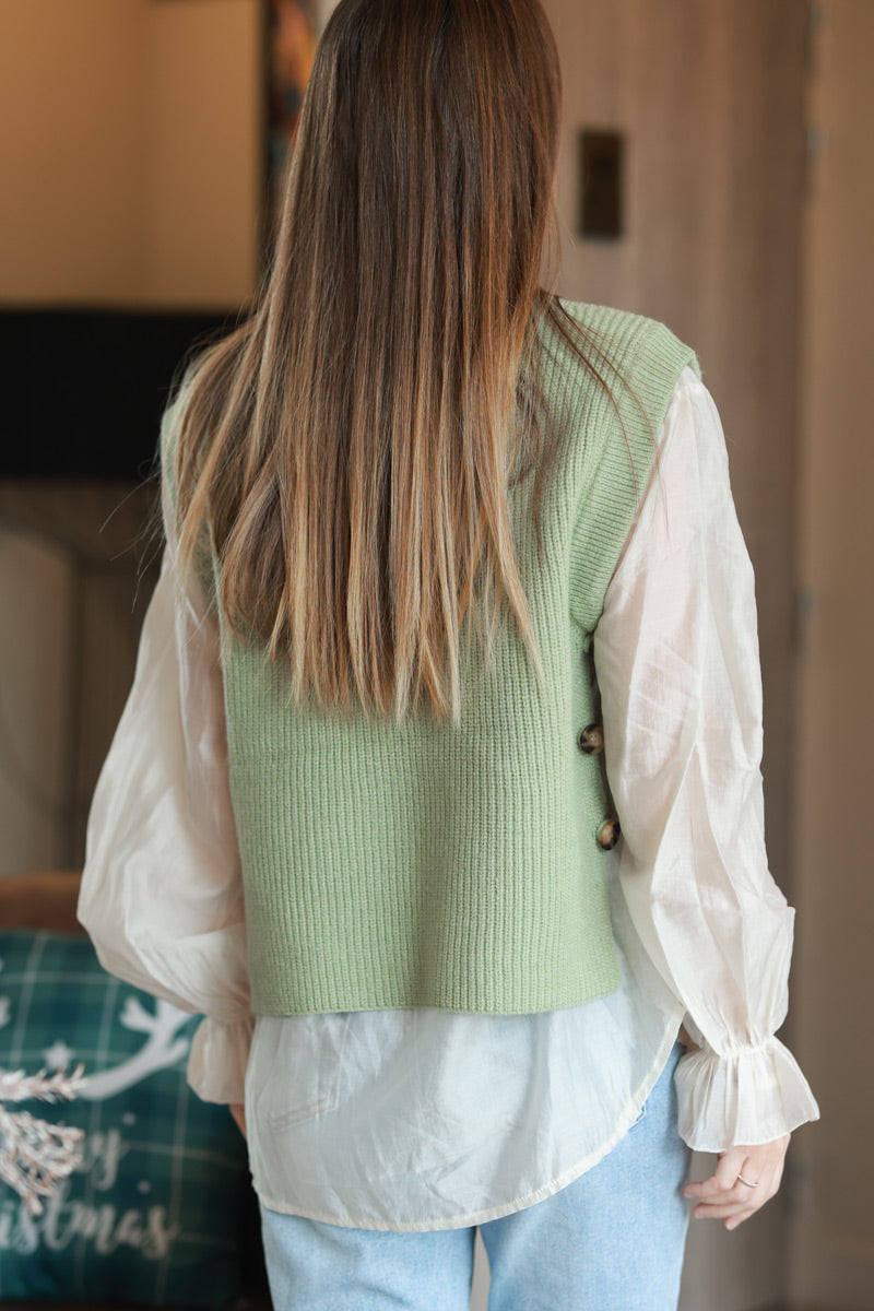 Olive Sweater Knit Layering Vest