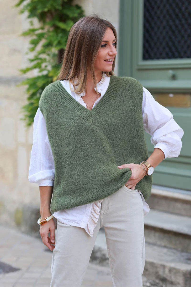 Tricot Pull Sans Manche Femme Col V Kit Tricot Gilet Sans Manches