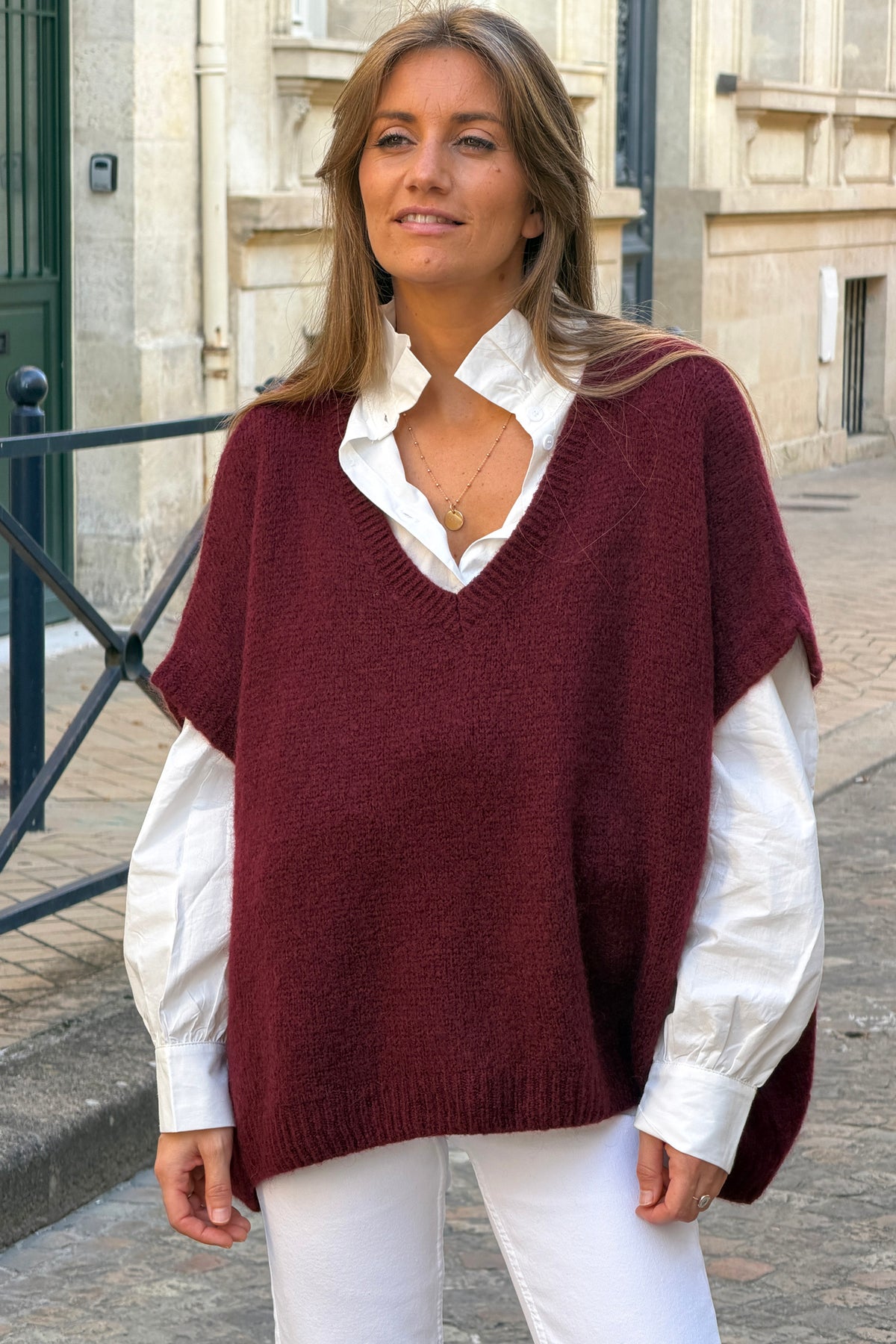 Aubergine V-Neck Sweater Poncho