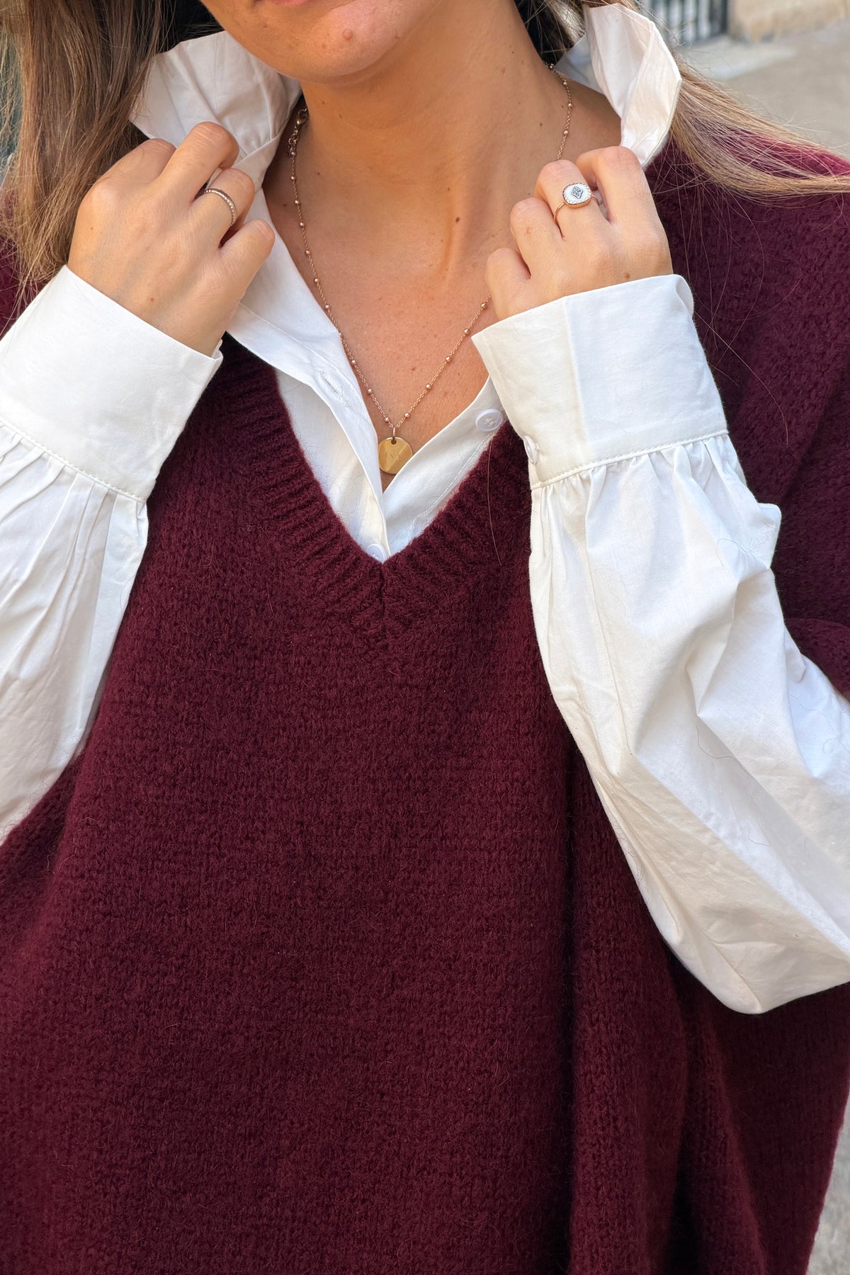 Aubergine V-Neck Sweater Poncho