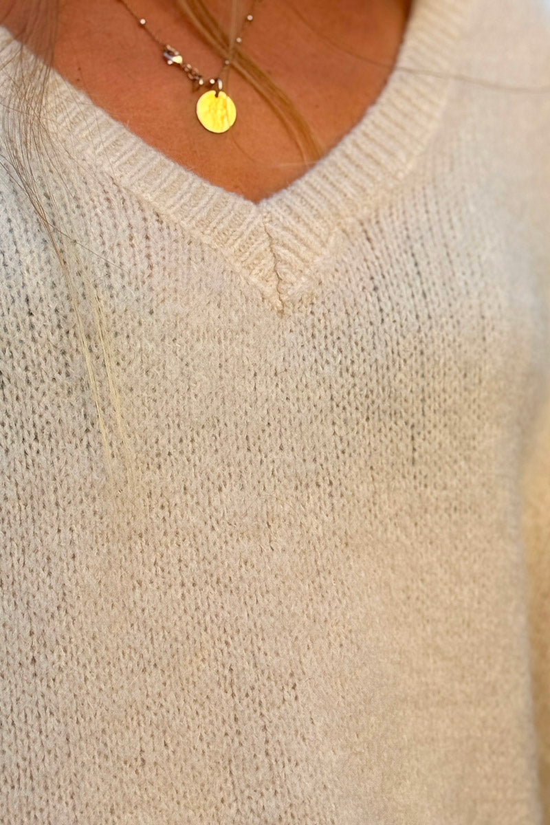 Cream V-Neck Sweater Poncho