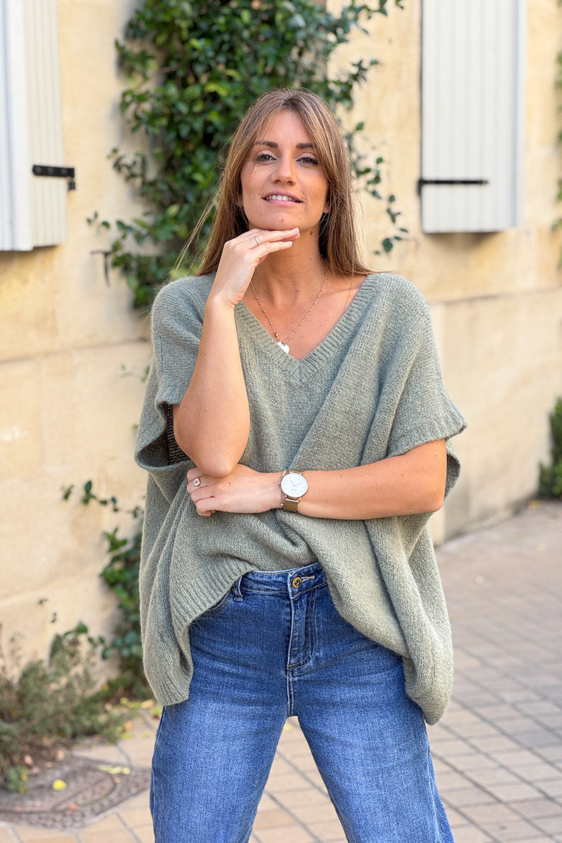 Sage V-Neck Sweater Poncho