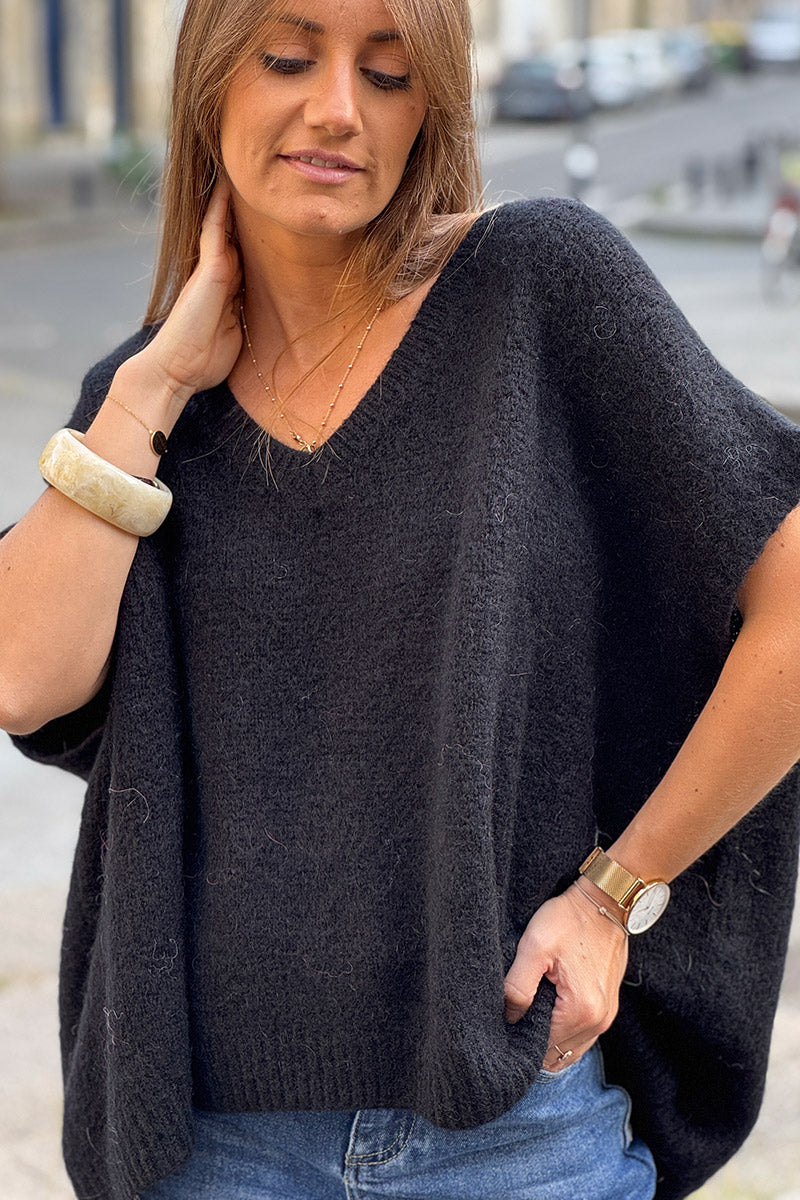 Black V-Neck Sweater Poncho