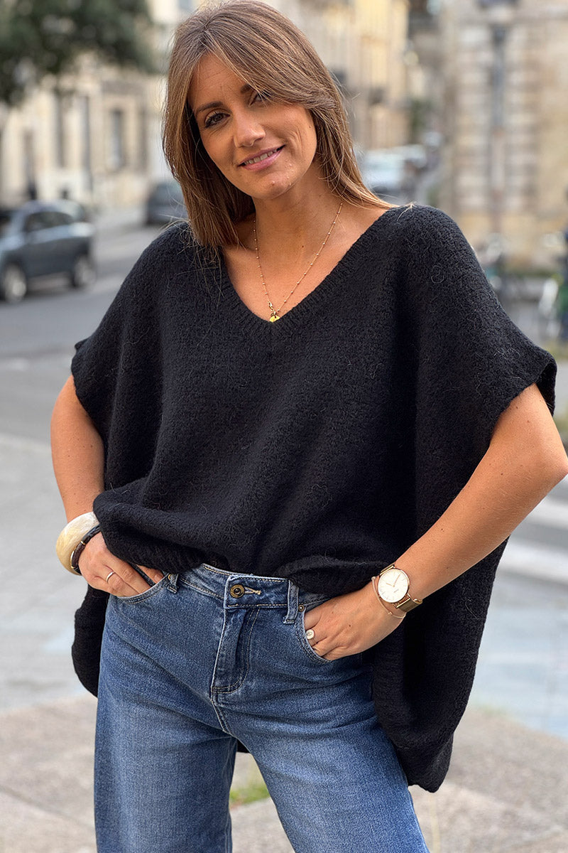 Black V-Neck Sweater Poncho
