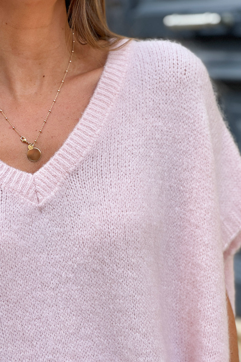 Blush V-Neck Sweater Poncho