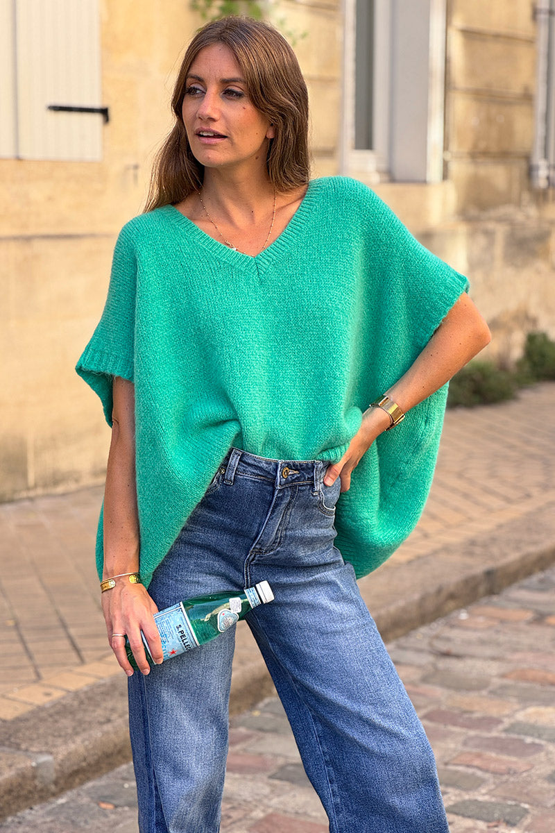 Teal V-Neck Sweater Poncho