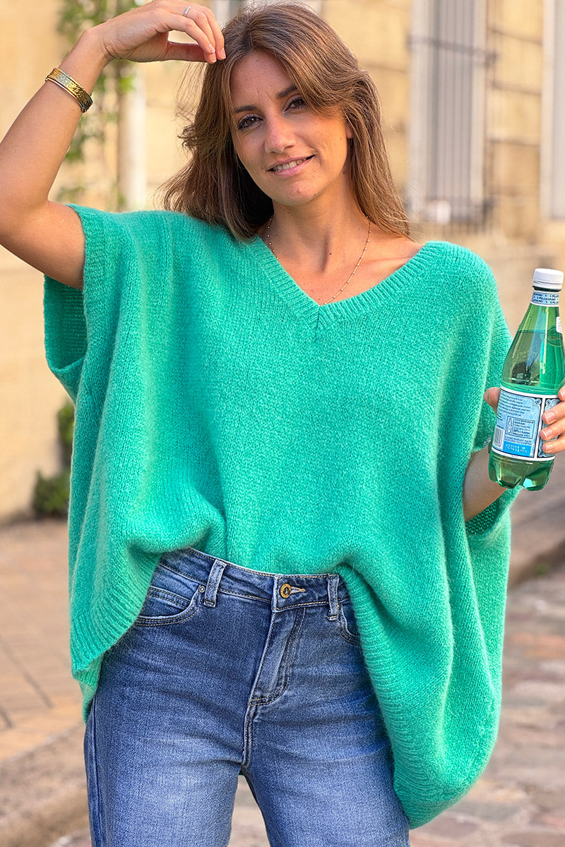 Teal V-Neck Sweater Poncho
