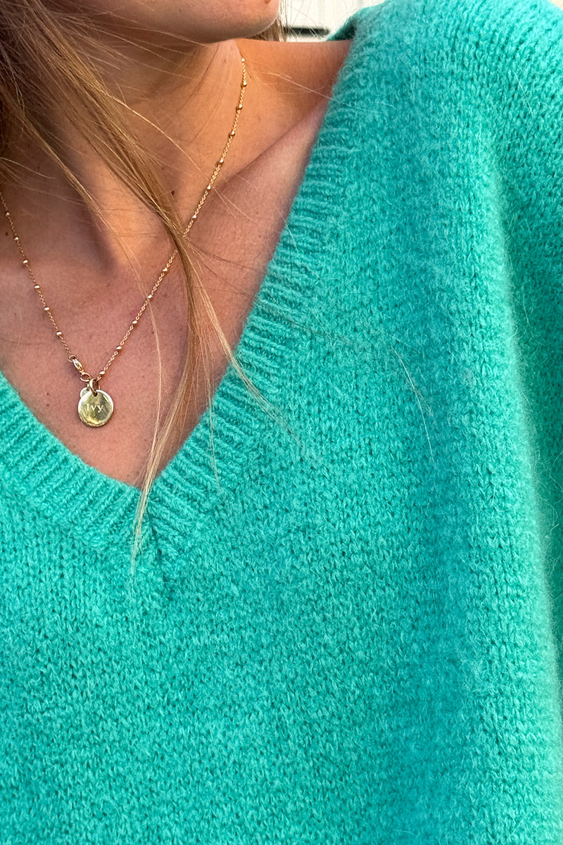 Teal V-Neck Sweater Poncho