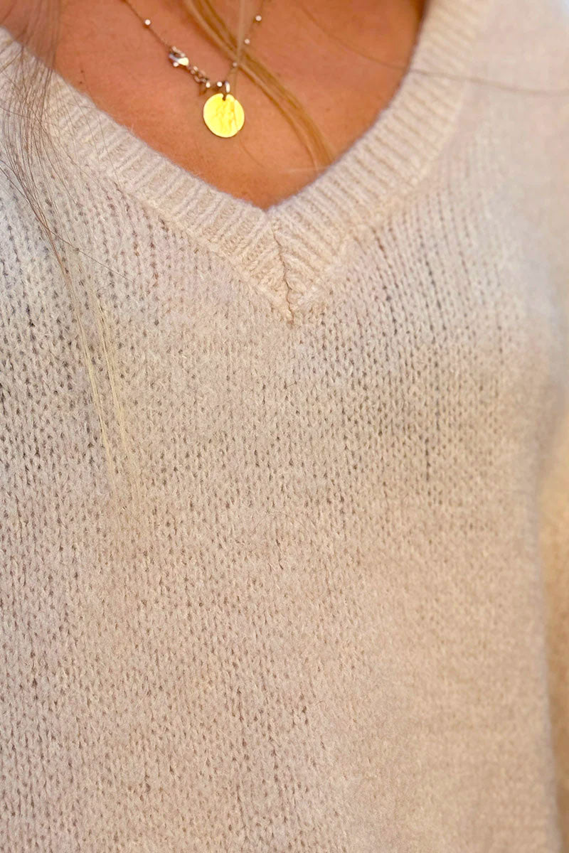 Cream V-Neck Sweater Poncho