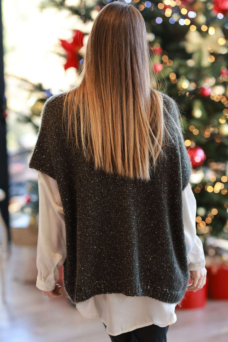 Olive and Gold Wool Blend Metallic Sequin Jumper