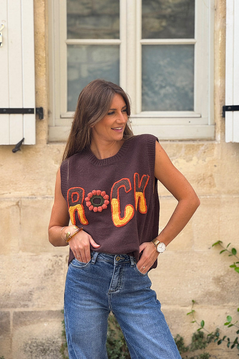Chocolate ROCK Yarn Knit Boucle Sweater Vest
