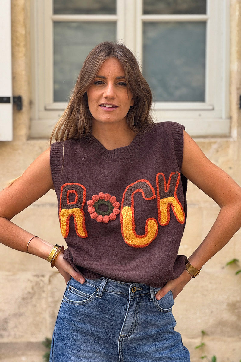 Chocolate ROCK Yarn Knit Boucle Sweater Vest
