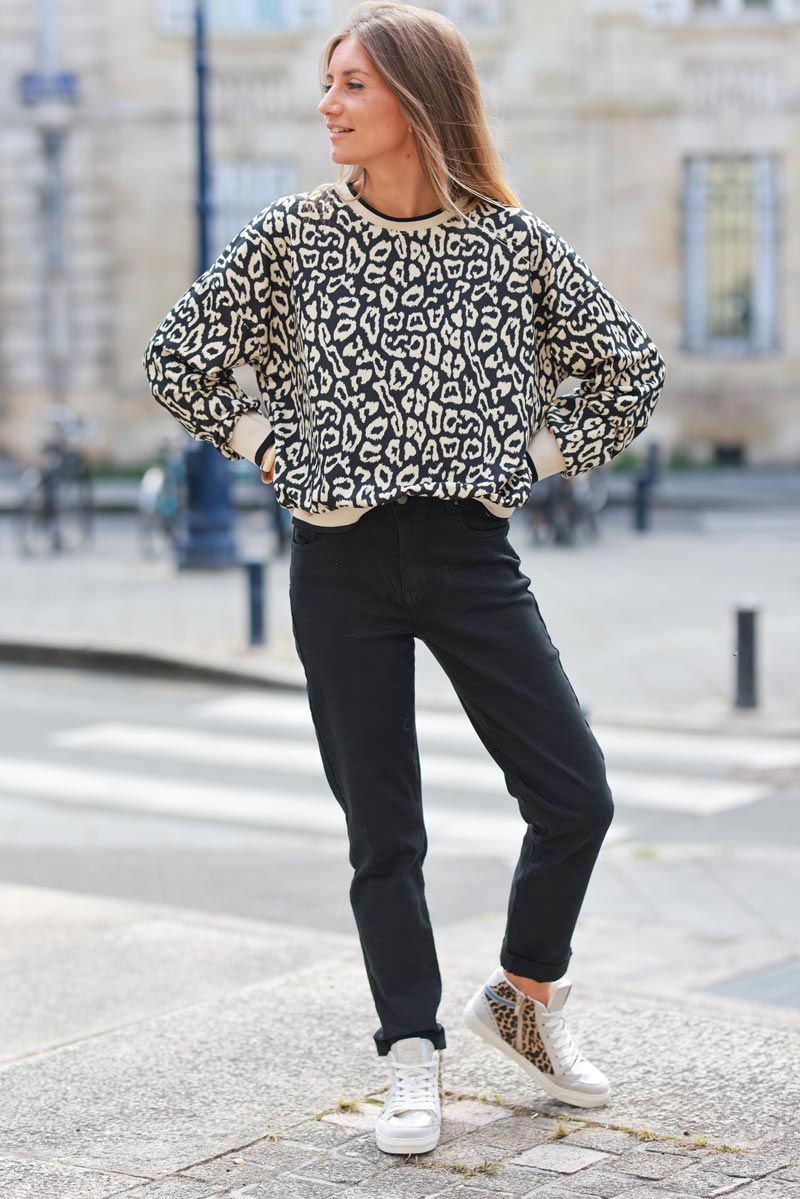 Black leopard print sweatshirt