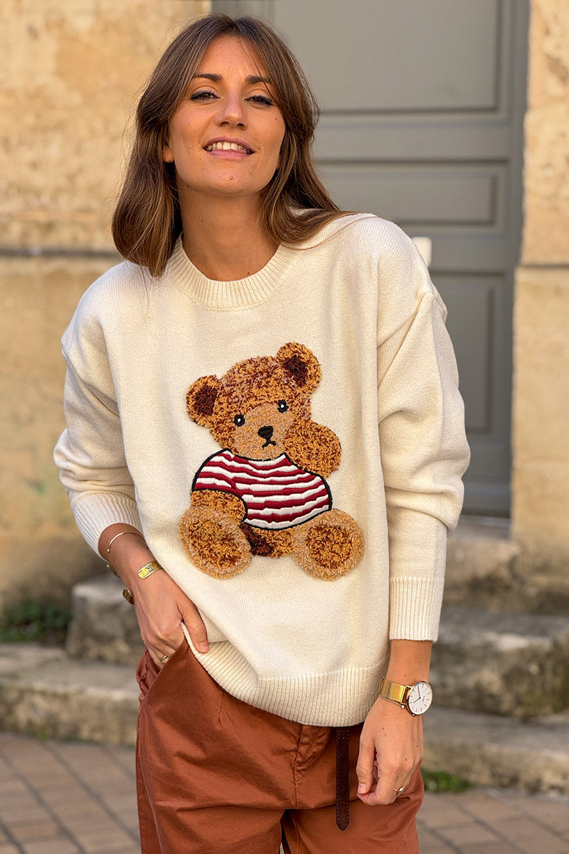 Cream Teddy Bear Soft Knit Sweater