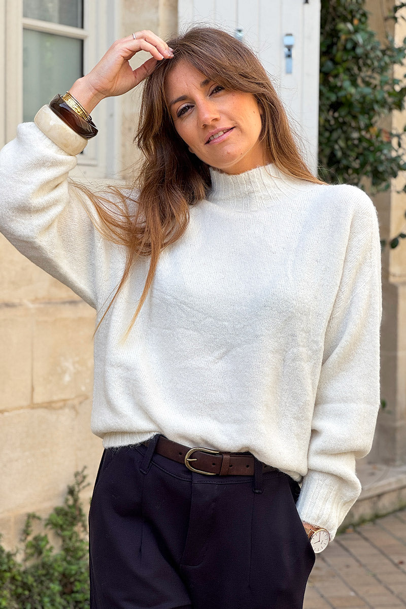 Off White Baby Alpaca Mock Neck Sweater