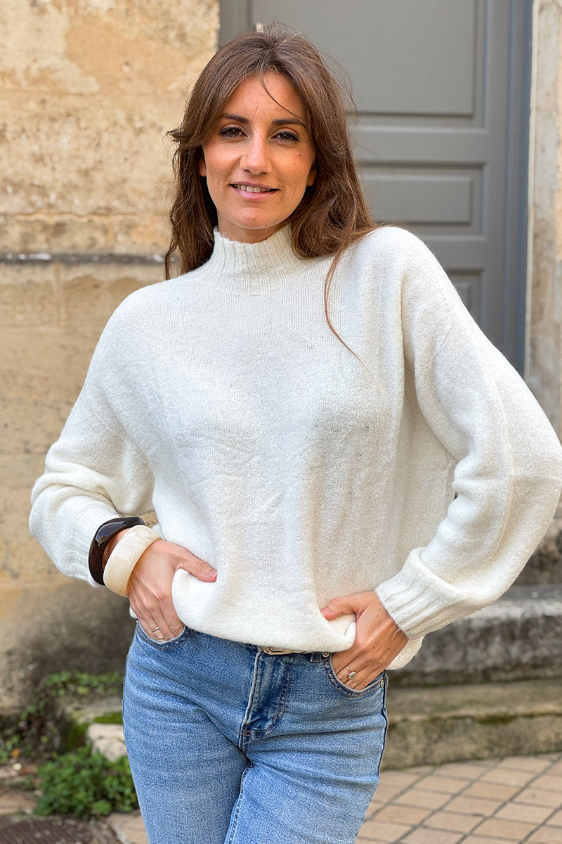 Off White Baby Alpaca Mock Neck Sweater