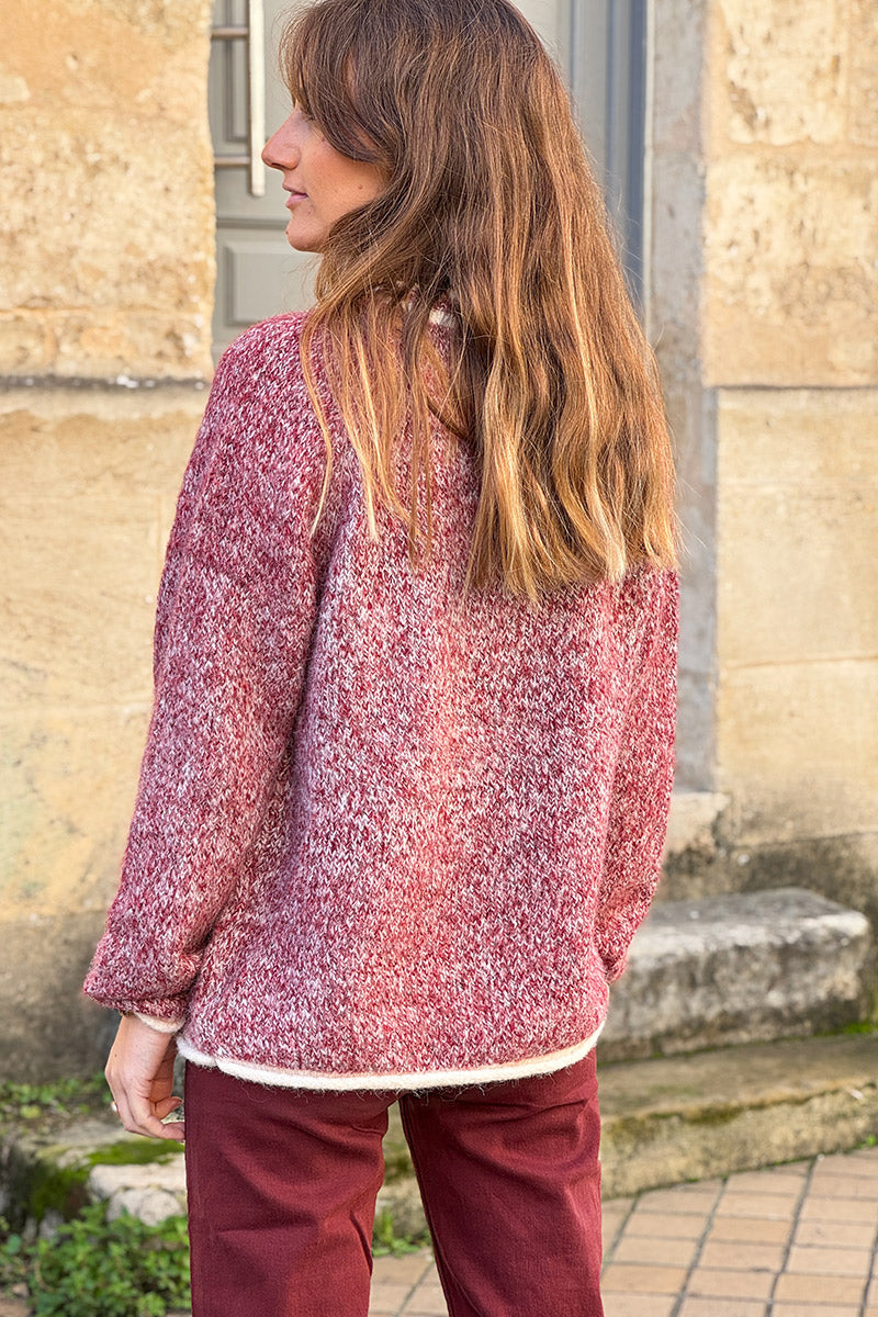 Burgundy Marled Knit Ring Neck Sweater