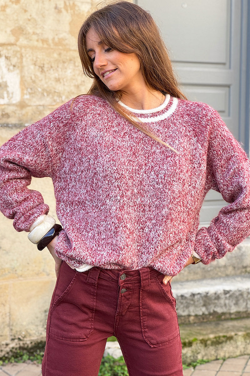Burgundy Marled Knit Ring Neck Sweater