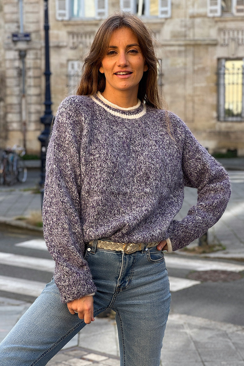 Purple Marled Knit Ring Neck Sweater
