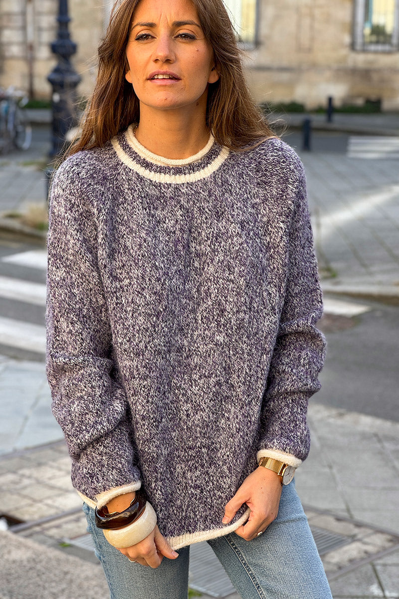 Purple Marled Knit Ring Neck Sweater