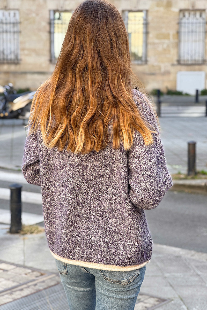 Purple Marled Knit Ring Neck Sweater