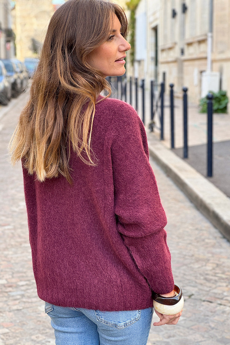 Burgundy Baby Alpaca Mock Neck Sweater