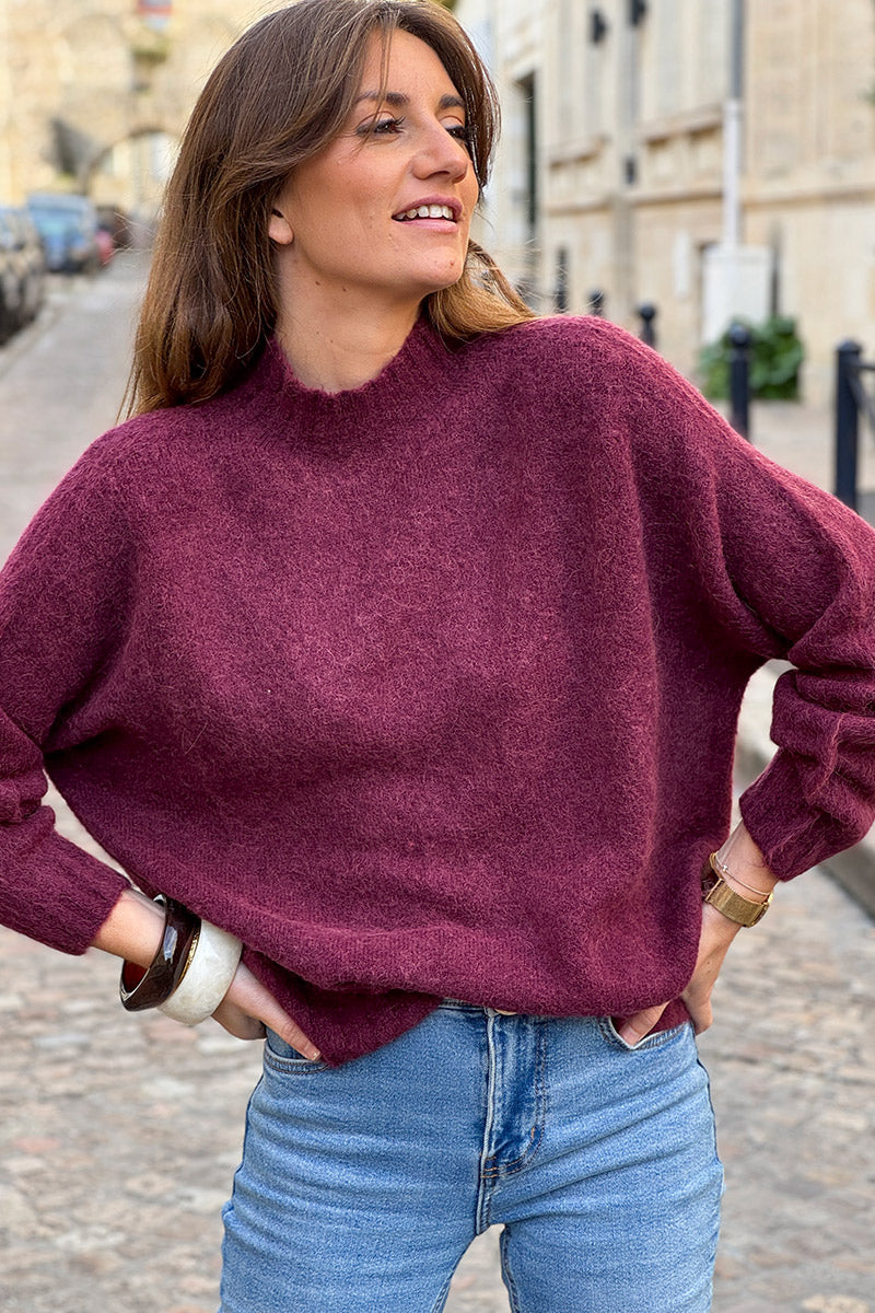 Burgundy Baby Alpaca Mock Neck Sweater