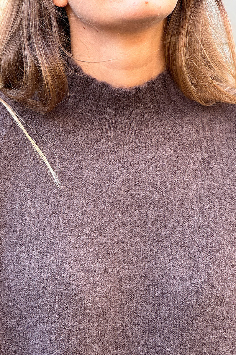 Chocolate Brown Baby Alpaca Mock Neck Sweater