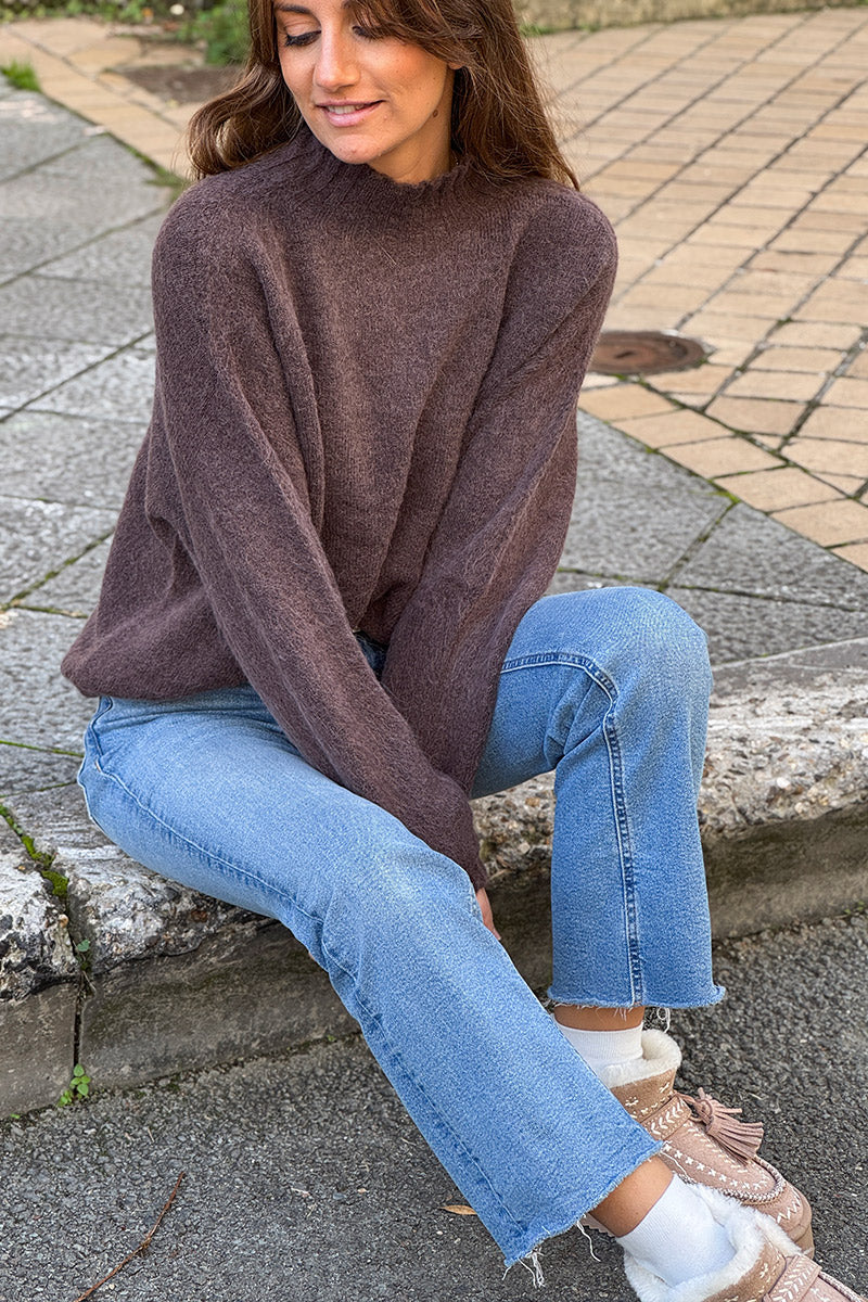 Chocolate Brown Baby Alpaca Mock Neck Sweater