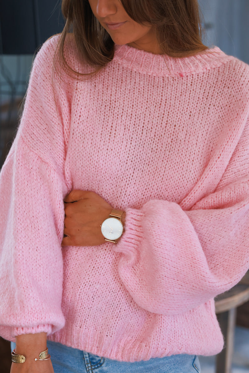 Baby Pink Wool Blend Bubble Sleeve Sweater