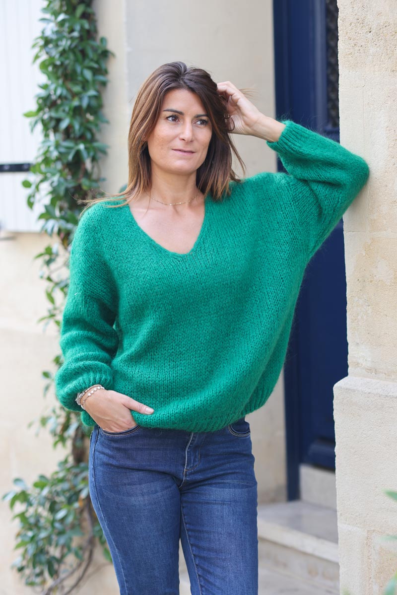 Pull vert pour femme en grosses maille Horizons Lointains