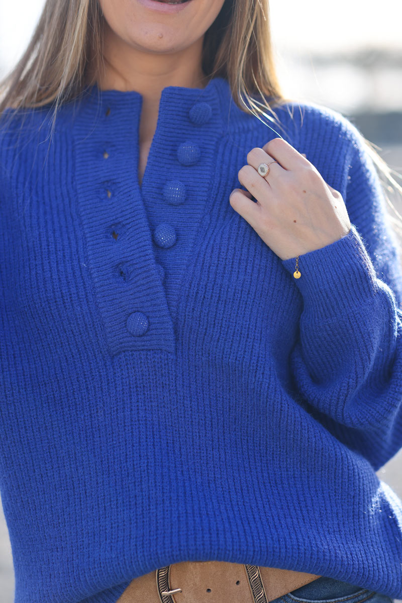 Royal blue soft and cosy button up sweater