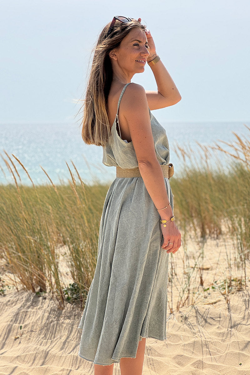Olive Linen Strappy Sundress
