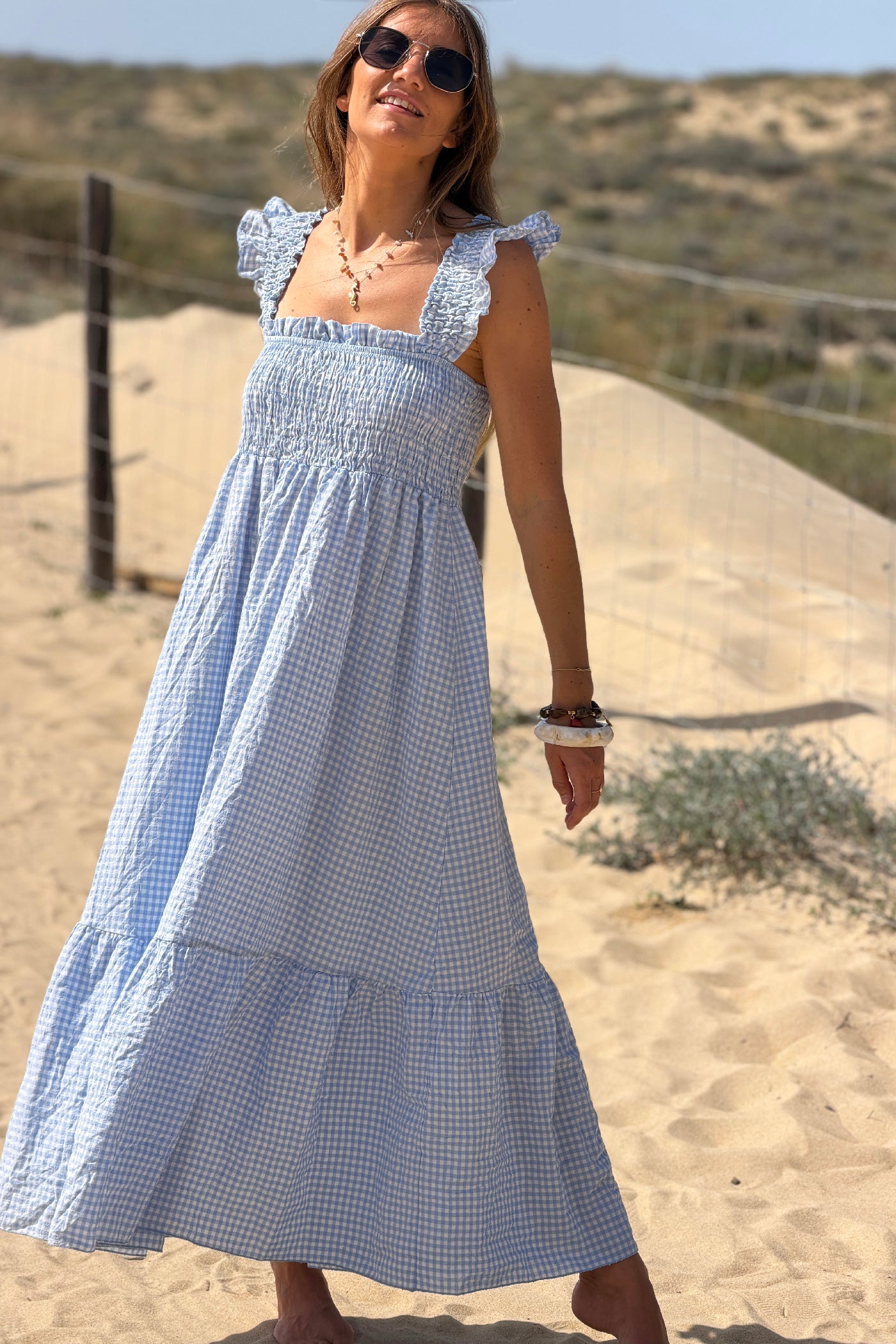 Blue Gingham Smocked Sun Dress
